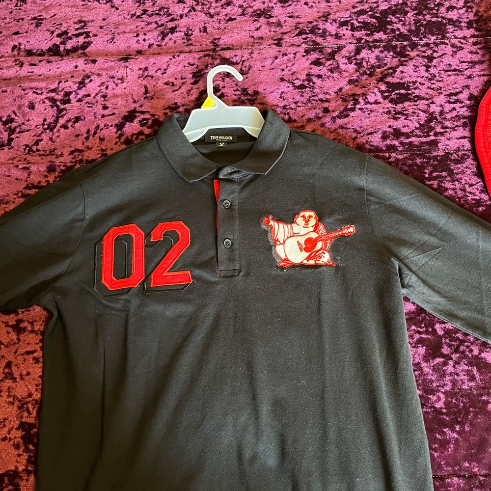 True Religion Black Long Sleeve Polo